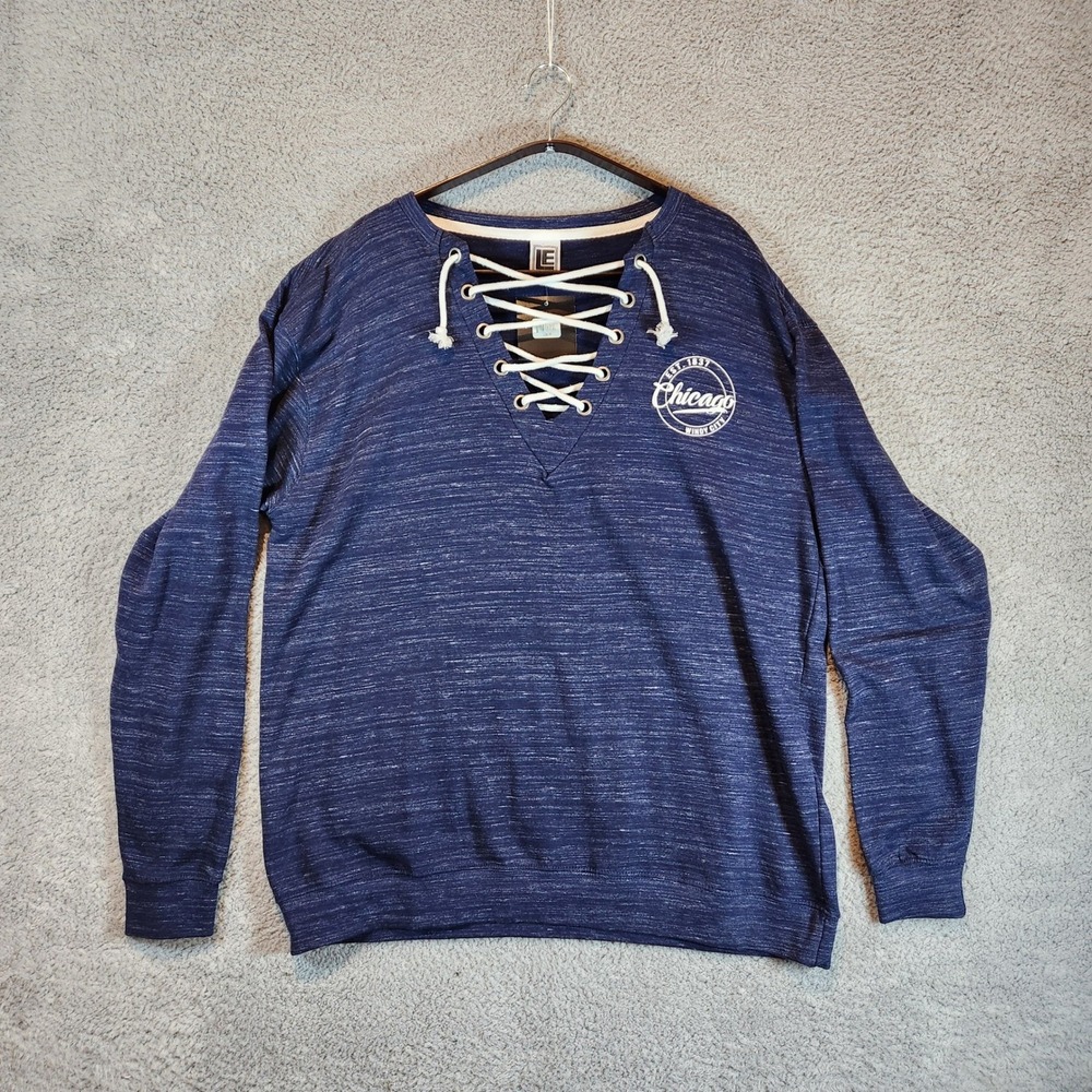 Chicago Windy City Laced Neck Pullover Womens XXL Boho Long Sleeve Blue New